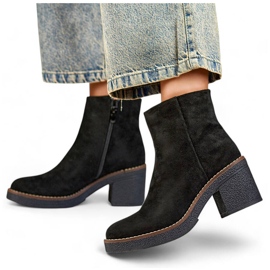Bottes classiques à talons hauts en daim pour femmes, noir 9613B 1