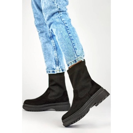 Bottines femme en daim à tige chaussette, noir HB-175B le noir 2