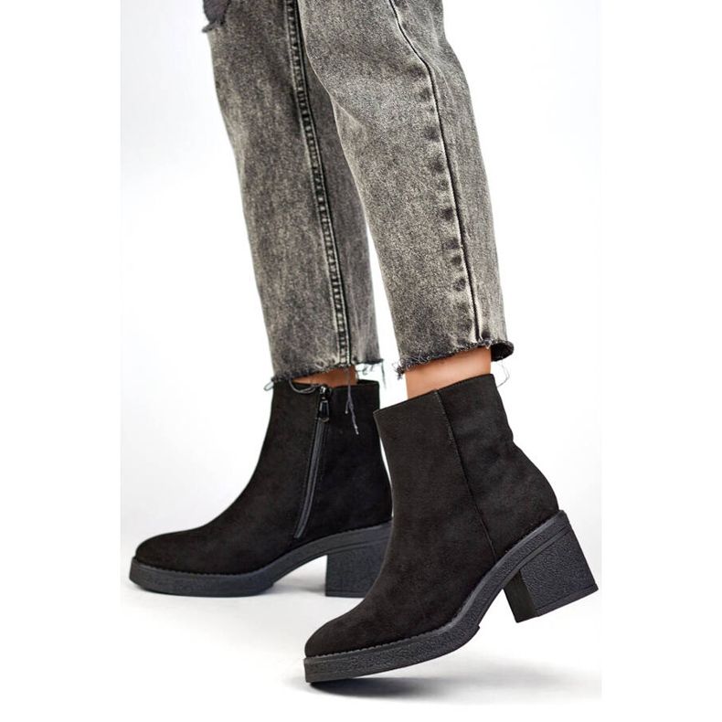 Bottines classiques à talons hauts en daim pour femme, noires MS1508B 2