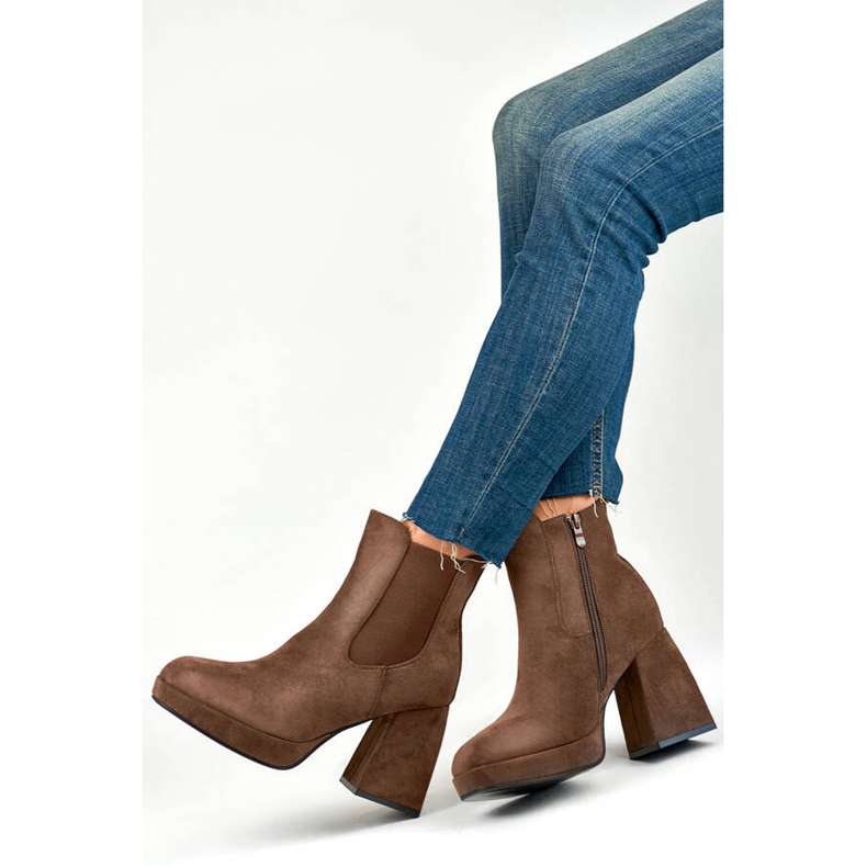 Bottines et plateforme femme, daim marron 987BR brun 1