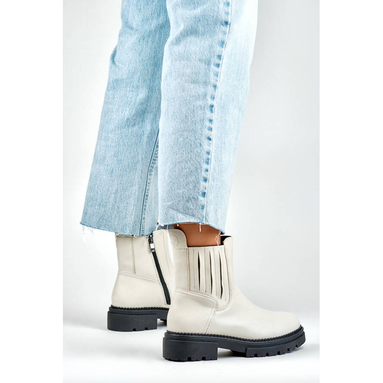 Bottines Chelsea isolées pour femme, beige 250041BE-PU 2 Bottines Chelsea isolées pour femme, beige 250041BE-PU 2