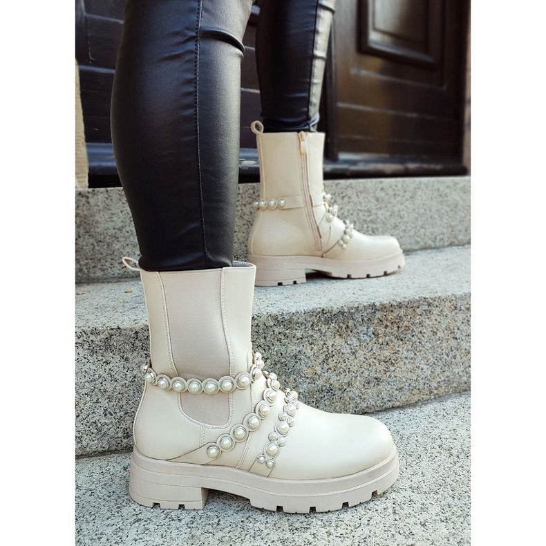 Bottines Chelsea femme avec perles, beige 58090-1BE 1