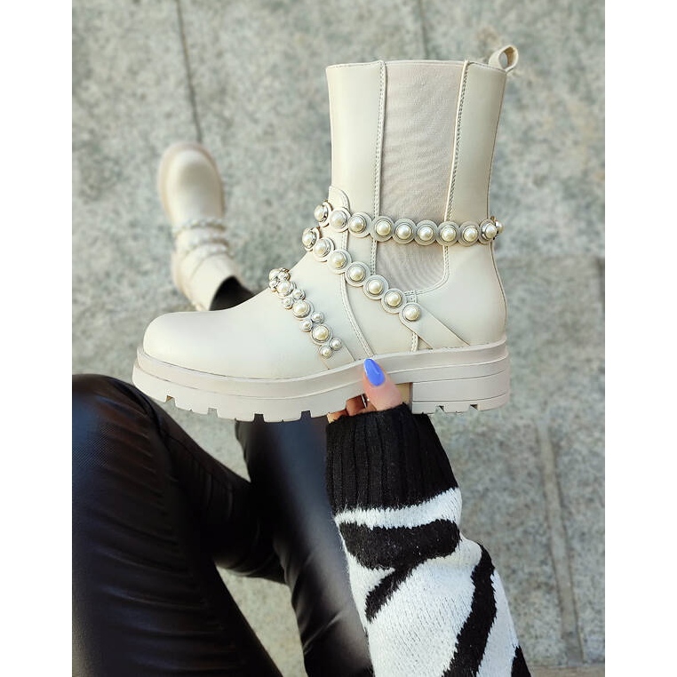 Bottines Chelsea femme avec perles, beige 58090-1BE 2
