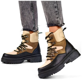 Bottines à lacets pour femme beiges et noires A-852KH 1
