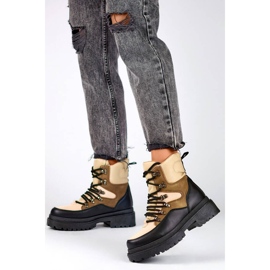 Bottines à lacets pour femme beiges et noires A-852KH 2