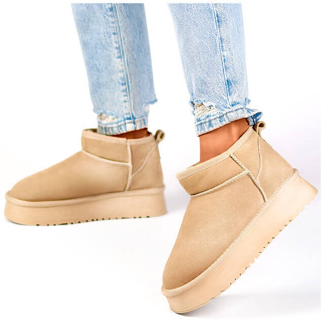 Bottines en cuir pour femme, bottes de neige en daim, beige XF-159L.BE 2