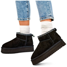 Bottines de neige en cuir et daim pour femme, noires YU9001B le noir 1