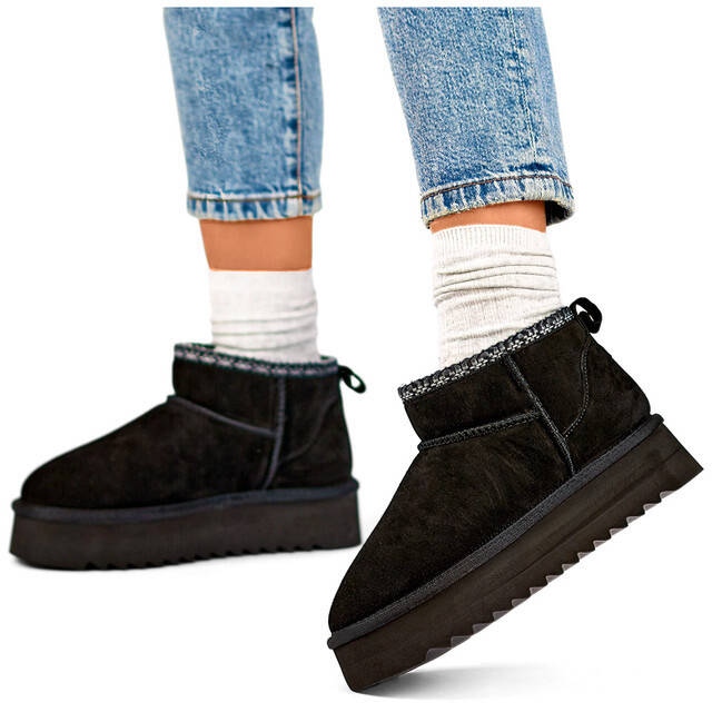 Bottines de neige en cuir et daim pour femme, noires YU9001B 1