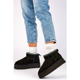 Bottines de neige en cuir et daim pour femme, noires YU9001B 2