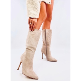 Bottes à talons hauts classiques en daim Marissa kaki beige 5