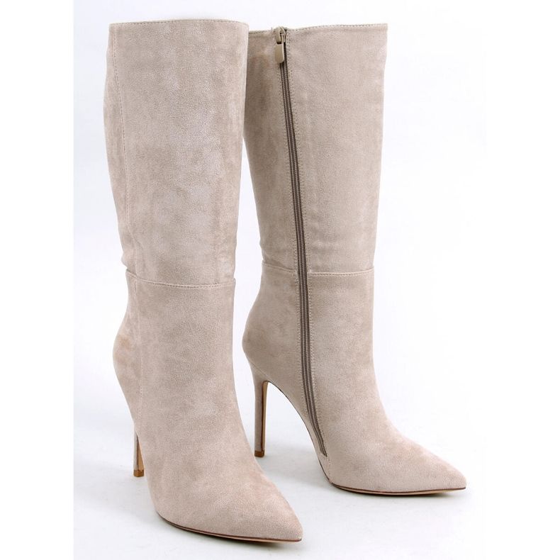 Bottes à talons hauts classiques en daim Marissa kaki beige 1