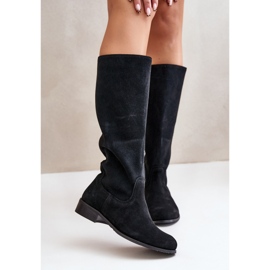 Lewski Shoes Bottes mi-mollet en daim pour femmes avec fermeture éclair gauche 3616 noir 2
