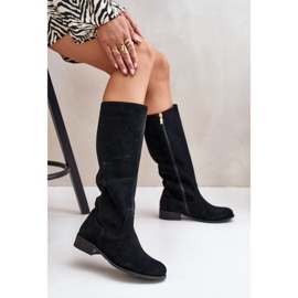 Lewski Shoes Bottes mi-mollet en daim pour femmes avec fermeture éclair gauche 3616 noir le noir 3