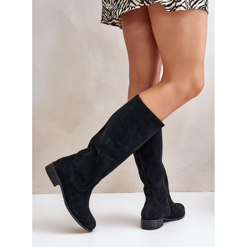 Lewski Shoes Bottes mi-mollet en daim pour femmes avec fermeture éclair gauche 3616 noir 1