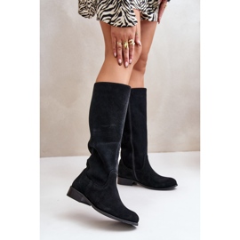 Lewski Shoes Bottes mi-mollet en daim pour femmes avec fermeture éclair gauche 3616 noir le noir 8