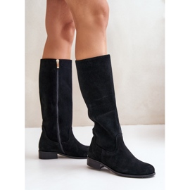 Lewski Shoes Bottes mi-mollet en daim pour femmes avec fermeture éclair gauche 3616 noir le noir 9