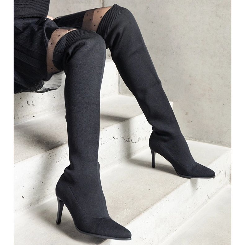 Bottes noires à talons hauts avec tige Atari élastique 1