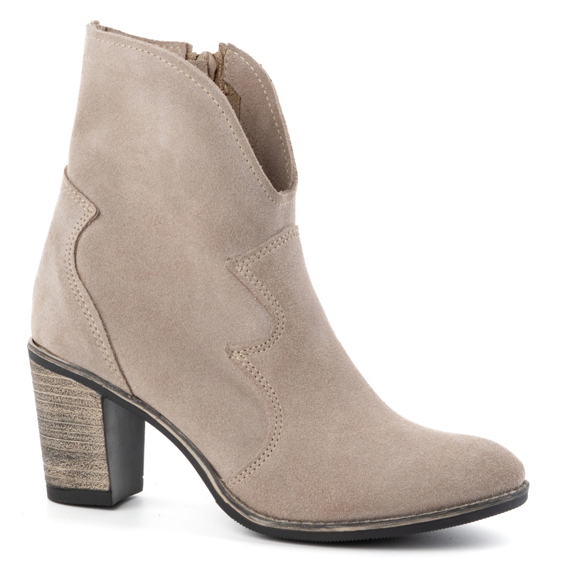 Olivier Bottines femme en cuir Lucy beige foncé - Bottines élégantes à talons en daim 1
