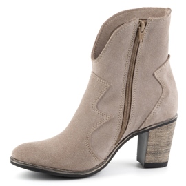 Olivier Bottines femme en cuir Lucy beige foncé - Bottines élégantes à talons en daim 2