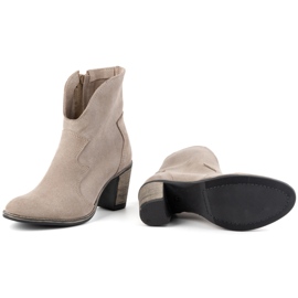 Olivier Bottines femme en cuir Lucy beige foncé - Bottines élégantes à talons en daim 3