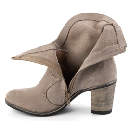 Olivier Bottines femme en cuir Lucy beige foncé - Bottines élégantes à talons en daim 5