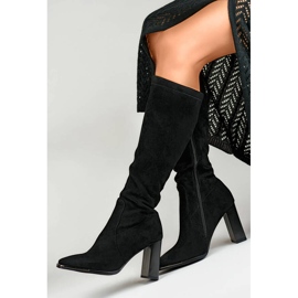 Bottines à talons hauts et bout pointu pour femme en daim noir GD-FL3040B le noir 1