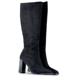 Bottines à talons hauts et bout pointu pour femme en daim noir GD-FL3040B le noir 5