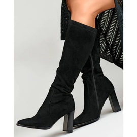 Bottines à talons hauts et bout pointu pour femme en daim noir GD-FL3040B le noir 7