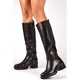 Bottines femme à talons bas avec caoutchouc élastique, noires FC29B le noir 1