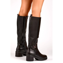 Bottines femme à talons bas avec caoutchouc élastique, noires FC29B le noir 2