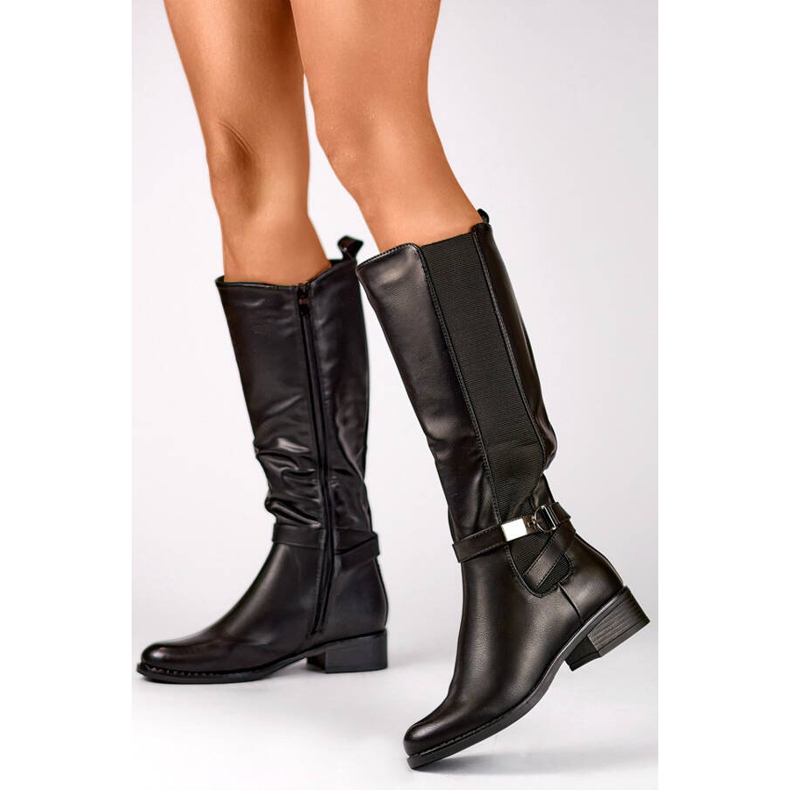 Bottes pour femmes avec caoutchouc élastique, noires JK-167B 1