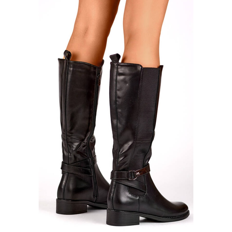 Bottes pour femmes avec caoutchouc élastique, noires JK-167B le noir 2