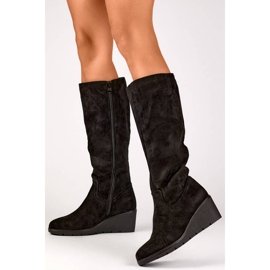 Bottines compensées en daim pour femme, noires, YL159B le noir 1