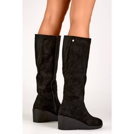 Bottines compensées en daim pour femme, noires, YL159B le noir 2