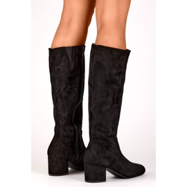 Bottines en daim à talons bas pour femmes, noires 23063B le noir 2