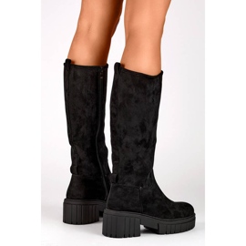 Bottines femme en daim à semelle épaisse, noires DE1056B le noir 2