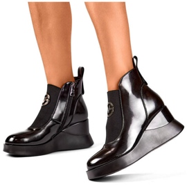 Bottines compensées en cuir pour femme, noir verni, 25-66703B le noir 1