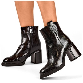 Bottines isolées en cuir verni pour femme, noir 25-66670B le noir 1