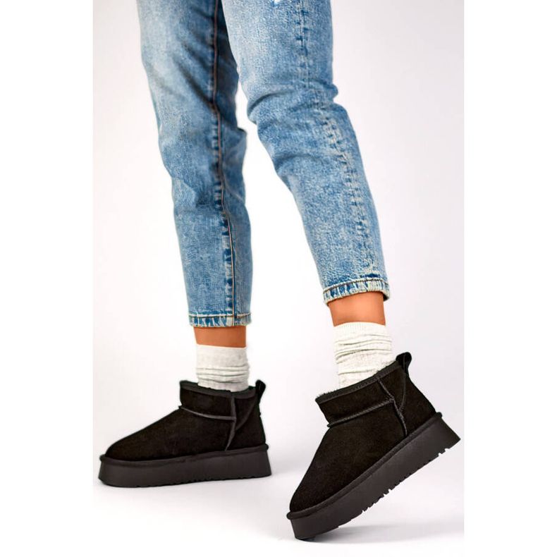 Bottes de neige en cuir et daim pour femme, noir XF-159B le noir 2