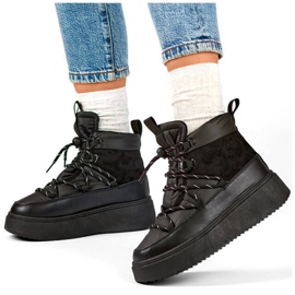 Bottines de neige à lacets et semelle épaisse pour femme, noir 24-72302B le noir 1