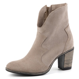 Olivier Bottines femme en cuir Lucy beige foncé - Bottines élégantes à talons en daim 6
