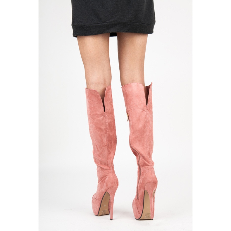 Comer Bottines compensées en daim rose 1