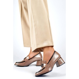 Chaussures à talons bas vernies beiges, escarpins à talons hauts pour femmes 2