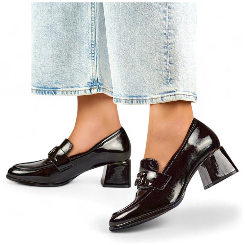 Chaussures à talons bas pour femmes, noir verni, GD-FL475B 1