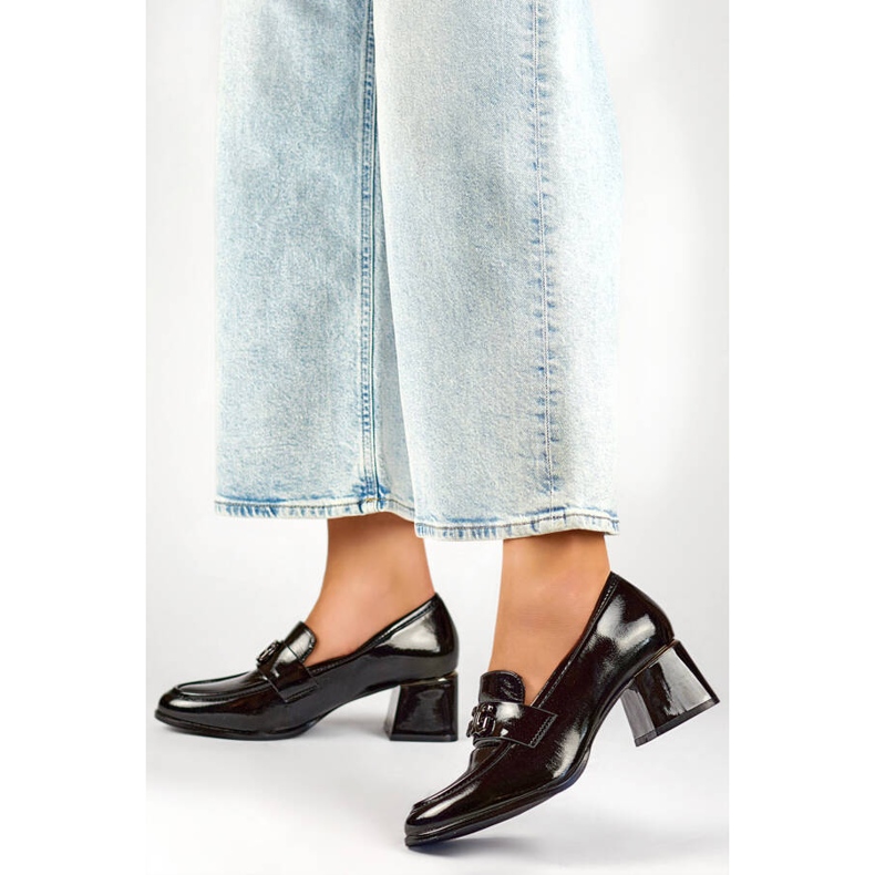 Chaussures à talons bas pour femmes, noir verni, GD-FL475B le noir 2