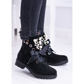 Bottes isolées en daim avec perles et ruban, Black Perla le noir 3