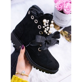 Bottes isolées en daim avec perles et ruban, Black Perla le noir 7