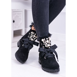 Bottes isolées en daim avec perles et ruban, Black Perla le noir 1