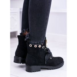 Bottes isolées en daim avec perles et ruban, Black Perla le noir 5