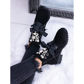 Bottes isolées en daim avec perles et ruban, Black Perla le noir 6